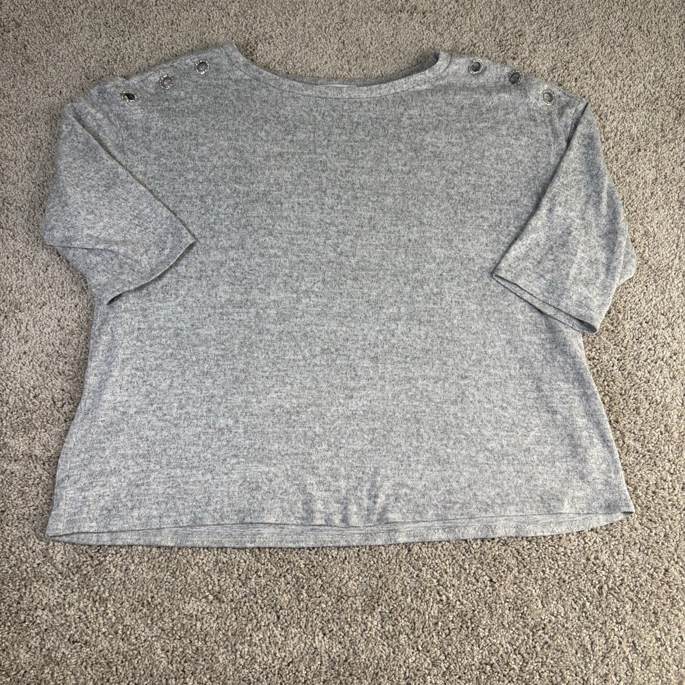 89th +‎ Madison Top Womens 2X Plus Grommet Shoulder Gray Knit Casual Blouse